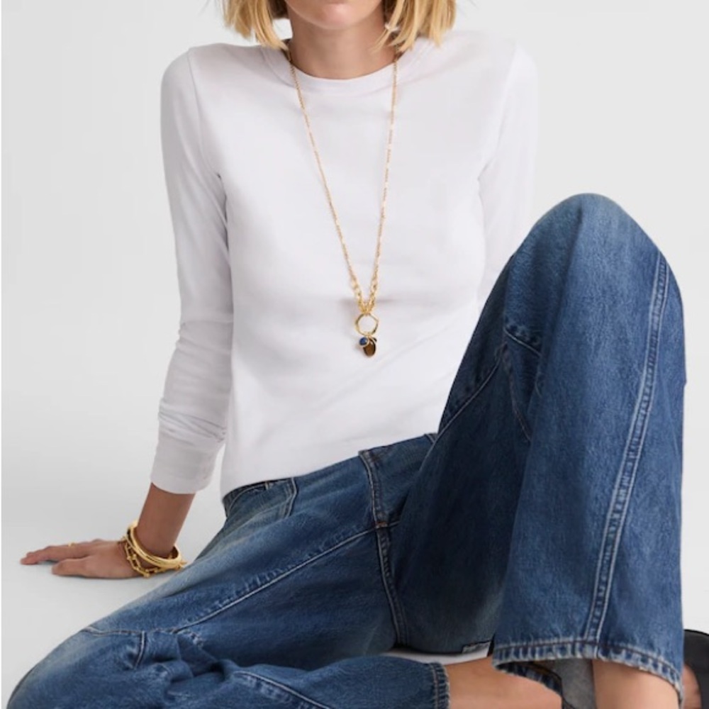 NWT Madewell The '90s Long-Sleeve Tee in Compact Cotton White